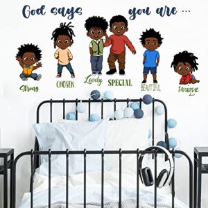 Yovkky Black Boys God Says You are Inspirational Wall Decals Stickers, Religious African American Positive Nursery Decor, Home Baby Kids Room Decorations Motivational Afro Bedroom Playroom Art Gift