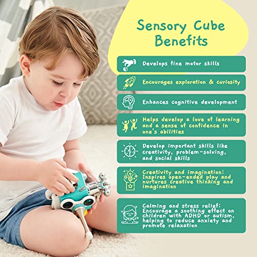 Jumble Dream Busy Cube Sensory Toy is a Handmade Montessori Fidget Cube for Learning - Wooden Activity Cubes for Travel & Children with Autism and ADHD 1 2 3