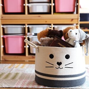 Large Woven Cotton Rope Storage Basket Baby Laundry Basket Blanket Basket with Handles Nursery Cat Basket for Toys Gifts