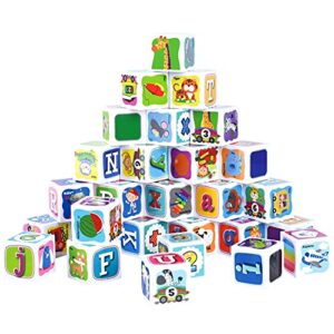 abc building blocks for toddlers 1-3,28pcs plastic baby alphabet letters number stacking blocks, preschool learning educational montessori sensory toys gifts for kids girls boys