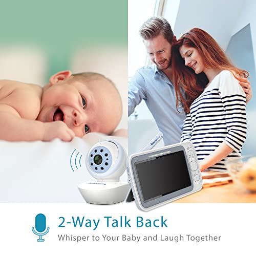 Moonybaby 5" 720p HD Quad Screen Baby Monitor with 4 Remote Pan and Tilt Cameras for 4 Rooms, QuadView 60, Noise Reduction Technology with 20 Days Long Battery Life