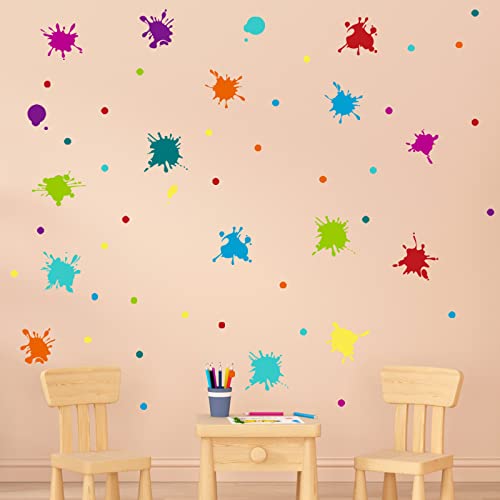 Maydahui Multicolor Paint Splatter Wall Decals Splatter and Splotches Wall Sticker (47 x 47 Inch) Peel & Stick Removable Ink Paint Art Decor for Kids Bedroom Kindergarten Nursery Classroom