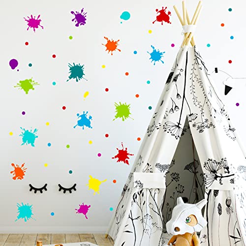 Maydahui Multicolor Paint Splatter Wall Decals Splatter and Splotches Wall Sticker (47 x 47 Inch) Peel & Stick Removable Ink Paint Art Decor for Kids Bedroom Kindergarten Nursery Classroom