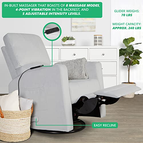 Evolur Habana Massager, Swivel, Easy Assembly Glider Chair, Misty Grey