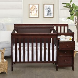 Dream On Me Jayden 4-in-1 Full Panel Mini Convertible Crib and Changer in Espresso, Non-Toxic Finish, Made of Solid Pinewood, 3-Position Mattress Support System, Comes with 1'' Changing Pad