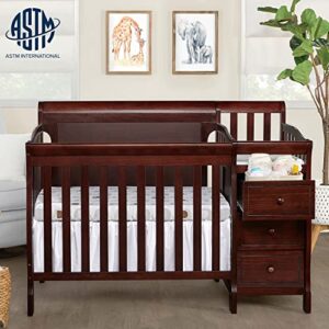 Dream On Me Jayden 4-in-1 Full Panel Mini Convertible Crib and Changer in Espresso, Non-Toxic Finish, Made of Solid Pinewood, 3-Position Mattress Support System, Comes with 1'' Changing Pad