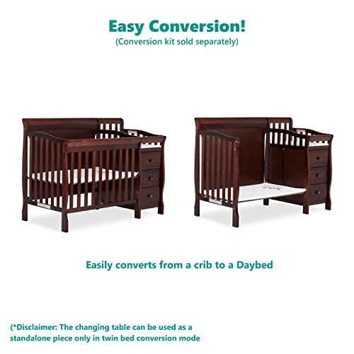 Dream On Me Jayden 4-in-1 Full Panel Mini Convertible Crib and Changer in Espresso, Non-Toxic Finish, Made of Solid Pinewood, 3-Position Mattress Support System, Comes with 1'' Changing Pad
