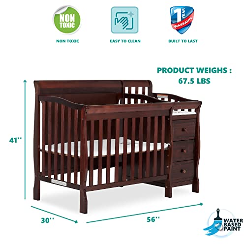 Dream On Me Jayden 4-in-1 Full Panel Mini Convertible Crib and Changer in Espresso, Non-Toxic Finish, Made of Solid Pinewood, 3-Position Mattress Support System, Comes with 1'' Changing Pad