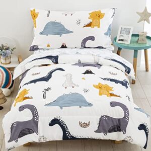 dinosaur toddler bedding set ultra soft microfiber toddler comforter for baby girls boys 4 pieces includes comforter,flat sheet, fitted sheet and pillowcase