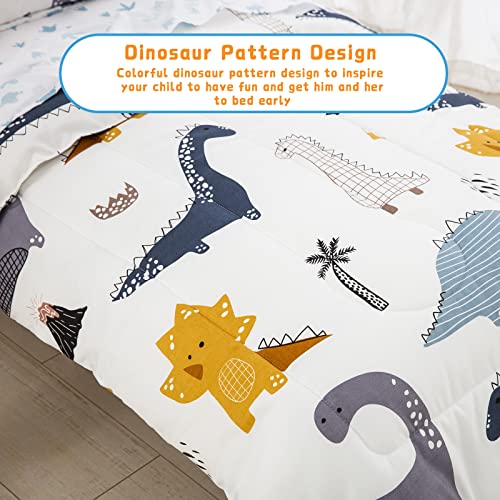 Dinosaur Toddler Bedding Set Ultra Soft Microfiber Toddler Comforter for Baby Girls Boys 4 Pieces Includes Comforter,Flat Sheet, Fitted Sheet and Pillowcase