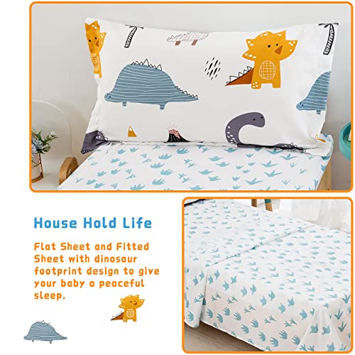 Dinosaur Toddler Bedding Set Ultra Soft Microfiber Toddler Comforter for Baby Girls Boys 4 Pieces Includes Comforter,Flat Sheet, Fitted Sheet and Pillowcase