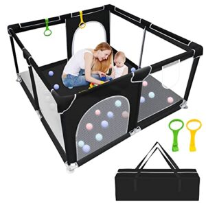 baiyi baby playpen, baby playard, playpen for babies with gate indoor & outdoor kids activity center, sturdy safety play yard with soft breathable mesh, playpen for toddle(black,50”×50”)