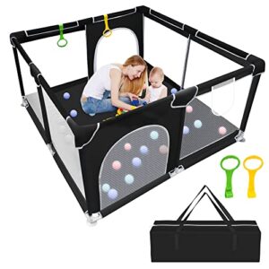 BAIYI Baby Playpen, Baby Playard, Playpen for Babies with Gate Indoor & Outdoor Kids Activity Center, Sturdy Safety Play Yard with Soft Breathable Mesh, Playpen for Toddle(Black,50”×50”)