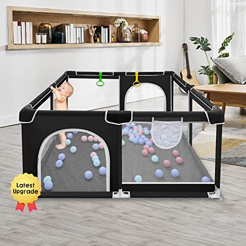 BAIYI Baby Playpen, Baby Playard, Playpen for Babies with Gate Indoor & Outdoor Kids Activity Center, Sturdy Safety Play Yard with Soft Breathable Mesh, Playpen for Toddle(Black,50”×50”)