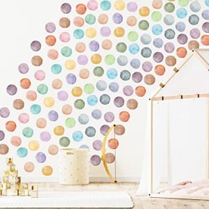 2 inch 312 pcs polka dot wall decals for girls bedroom boho rainbow wall decal stickers nursery wallpaper classroom decor round plain colors wall decals for kids baby teen decor (watercolors)
