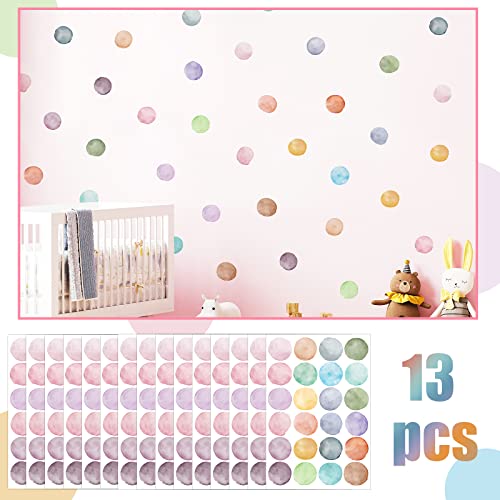 2 Inch 312 Pcs Polka Dot Wall Decals for Girls Bedroom Boho Rainbow Wall Decal Stickers Nursery Wallpaper Classroom Decor Round Plain Colors Wall Decals for Kids Baby Teen Decor (Watercolors)