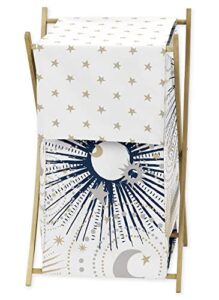 sweet jojo designs star and moon baby kid clothes laundry hamper - navy blue, gold, and grey celestial sky stars gender neutral unisex