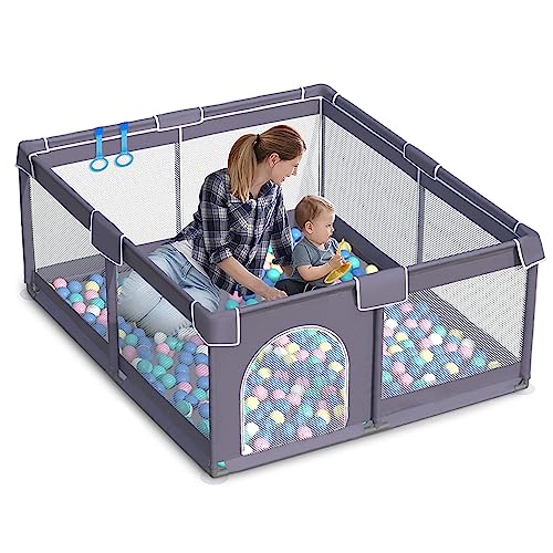 Baby Playpen for Toddler 50”x50” - Kids Playyard Activity Center - Sturdy, Easy to Assemble, Big Enough Area to Move Around - Babies Fences with Gate - Infant Play Yard Pen with Anti-Slip Base