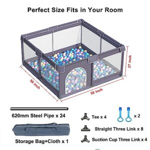 Baby Playpen for Toddler 50”x50” - Kids Playyard Activity Center - Sturdy, Easy to Assemble, Big Enough Area to Move Around - Babies Fences with Gate - Infant Play Yard Pen with Anti-Slip Base