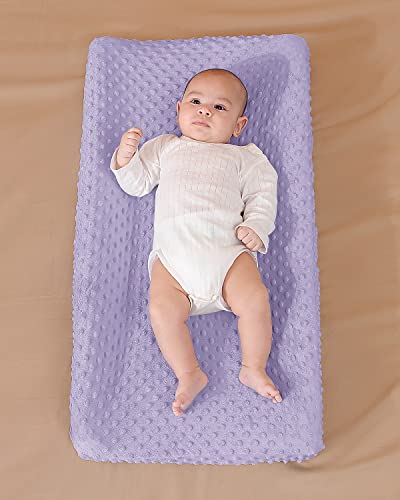 Solid Changing Table Pad Cover Cradle Sheet, Fits 32"/34''x16" Contoured Diaper Changing Pad, Ultra Soft Cozy Minky Dots Plush Changing Table Covers, Breathable Wipeable Removable (Orchid)