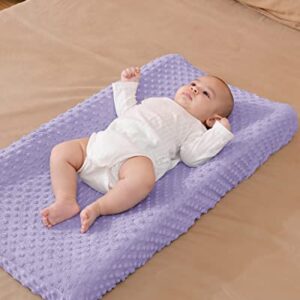 Solid Changing Table Pad Cover Cradle Sheet, Fits 32"/34''x16" Contoured Diaper Changing Pad, Ultra Soft Cozy Minky Dots Plush Changing Table Covers, Breathable Wipeable Removable (Orchid)