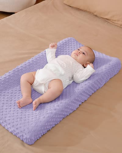 Solid Changing Table Pad Cover Cradle Sheet, Fits 32"/34''x16" Contoured Diaper Changing Pad, Ultra Soft Cozy Minky Dots Plush Changing Table Covers, Breathable Wipeable Removable (Orchid)