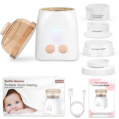 Bottle Warmer, Fast Heating Portable Bottle Warmer with 4 Adapters, Rechargeable Travel Bottle Warmer with Smart Temperature Control, Cordless Baby Bottle Warmer for Breastmilk or Formula