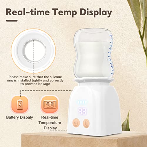 Bottle Warmer, Fast Heating Portable Bottle Warmer with 4 Adapters, Rechargeable Travel Bottle Warmer with Smart Temperature Control, Cordless Baby Bottle Warmer for Breastmilk or Formula