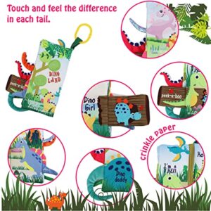 Dinosaur Baby Books Toys Touch Feel Cloth Soft Crinkle Books for Babies,Infants,Toddlers, Baby Books 0-6 Months 1 year Old Book Sensory Toy, Car & Stroller Toys Baby Girls Boys Shower Gifts,Dino Tails