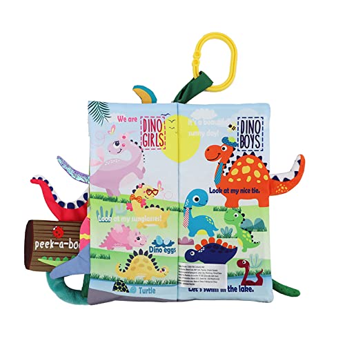 Dinosaur Baby Books Toys Touch Feel Cloth Soft Crinkle Books for Babies,Infants,Toddlers, Baby Books 0-6 Months 1 year Old Book Sensory Toy, Car & Stroller Toys Baby Girls Boys Shower Gifts,Dino Tails