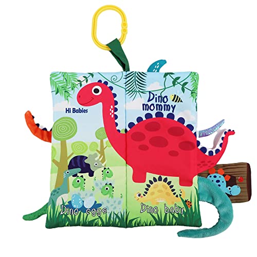 Dinosaur Baby Books Toys Touch Feel Cloth Soft Crinkle Books for Babies,Infants,Toddlers, Baby Books 0-6 Months 1 year Old Book Sensory Toy, Car & Stroller Toys Baby Girls Boys Shower Gifts,Dino Tails