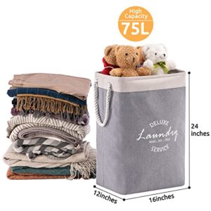 Fiona's magic 75L Large Laundry Hamper Basket with Detachable Brackets and Handle, Collapsible Storage Basket for Bedroom, Bathroom Clothing and Toys Organization, Grey