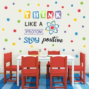 iarttop science wall decal, stay positive colorful polka dots stickers, inspirational saying laboratory educational decals, chemistry proton wall art for nursery middle schoo classroom wall stickers decorations