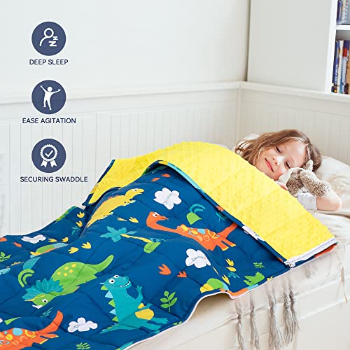 Kids Nap Mat with Weighted Blanket 3lb for Daycare, Insugar Weighted Sleeping Bag with Pillow, 2 in 1 Toddler Nap Mat Weighted for Preschool and Sleepovers, 50 x 20 Inches, Blue Dinosaur