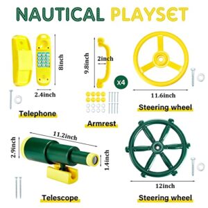 Playground Accessories Backyard Pirate Plastic Ship Playset Plastic Playground Equipment Set with Ship Wheel, Telescope, Safety Handlestoy Phone for Outdoor Playhouse Treehouse Playset(Yellow, Green)