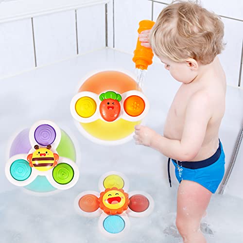 3PCS Suction Cup Pop up Fidget Spinner Toys for 1 2 Year Old Boys and Girls Baby 12-18 Months|1st Birthday Gifts Sensory Bath Toys for Toddler 1-3