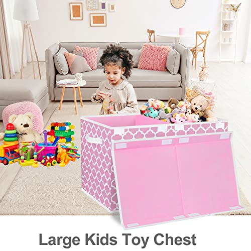 homyfort Toy Box for Girls, Kids - Large Toy Chest Organizers and Storage Boxes with Flip-Top Lid & Divider, Collapsible Container Bins for Playroom, Nursery, Closet, Living Room, 24.5"x13"x16", Pink