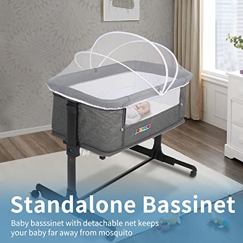 JOYMOR 4 in 1 Baby Bassinet,Bedside Sleeper Height Adjustable,Portable Playpen Nursery Center, Easy Folding for Travel,Includes Mattress,Carry Bag,Detachable Net