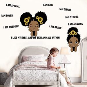 Black Girl Wall Decor Sticker Inspirational Quotes I'm Kind Wall Decals Positive Words Motivational Lettering African American Wall Stickers for Baby Toddler Room Decorations Nursery Playroom Bedroom Wall Decoration.