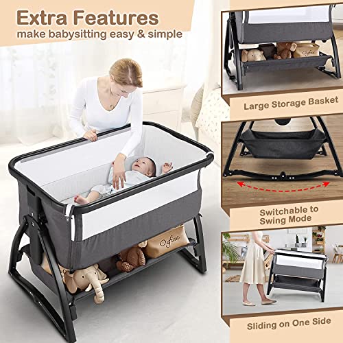 Sailnovo Baby Bassinets Bedside Sleeper for Baby, Bedside Crib Portable Bassinet with Mattress and Storage Basket, Cosleeper Bassinet Attach to Bed with Adjustable Height for Newborn/Baby/Boy/Girl