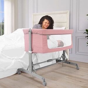dream on me zimal bassinet and bedside sleeper in pink, lightweight and portable baby bassinet, breathable mesh panels, easy to fold and carry travel bassinet, jpma certified