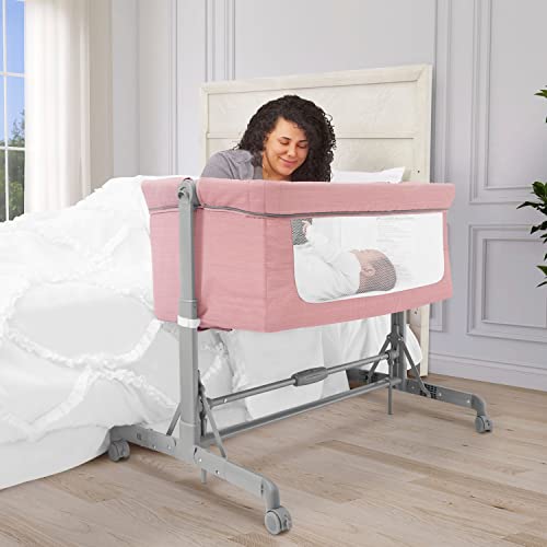 Dream On Me Zimal Bassinet and Bedside Sleeper in Pink, Lightweight and Portable Baby Bassinet, Breathable Mesh Panels, Easy to Fold and Carry Travel Bassinet, JPMA Certified