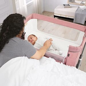 Dream On Me Zimal Bassinet and Bedside Sleeper in Pink, Lightweight and Portable Baby Bassinet, Breathable Mesh Panels, Easy to Fold and Carry Travel Bassinet, JPMA Certified