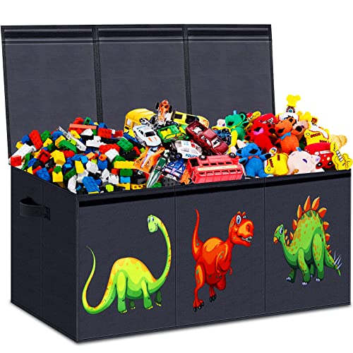 Toy Chest for Boys, Storage Bins for Toys, Toy Box for Boys, Kids Toy Storage Bins, Sturdy & Foldable, Removable Divider, Large Storage Containers for Playroom, Bedroom, Closet, Home, Dinosaur Pattern