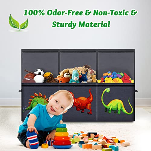 Toy Chest for Boys, Storage Bins for Toys, Toy Box for Boys, Kids Toy Storage Bins, Sturdy & Foldable, Removable Divider, Large Storage Containers for Playroom, Bedroom, Closet, Home, Dinosaur Pattern