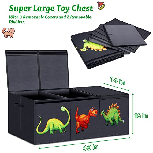 Toy Chest for Boys, Storage Bins for Toys, Toy Box for Boys, Kids Toy Storage Bins, Sturdy & Foldable, Removable Divider, Large Storage Containers for Playroom, Bedroom, Closet, Home, Dinosaur Pattern