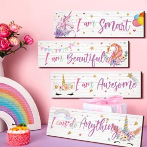 Yulejo Unicorn Rainbow Girls Room Wall Decor Unicorn Rainbow Motivational, Inspirational Wall Art Bedroom Decor for Girls Kids Bedroom Nursery Decorations (Smart Style)