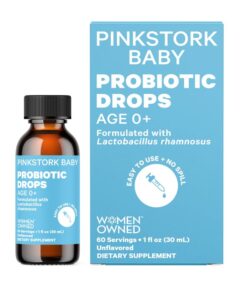 pink stork baby probiotic drops, newborn, infant & toddler probiotics to help aid digestion and constipation support, newborn essentials - 1 fl oz, 2 month supply