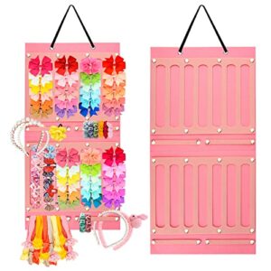 skyneo headbands holder for baby girls, hanging headbands organizer, baby bow holder organizer w/heart-shape velvet hangers(light pink)