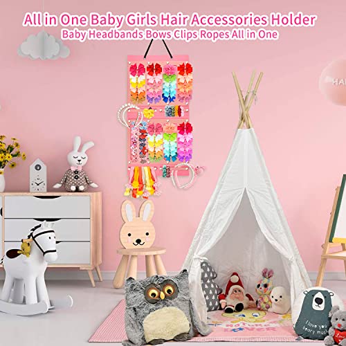 SKYNEO Headbands Holder for Baby Girls, Hanging Headbands Organizer, Baby Bow Holder Organizer w/Heart-Shape Velvet Hangers(Light Pink)